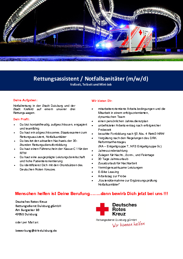Rettungsassistent / Notfallsanitäter (m/w/d) gesucht!